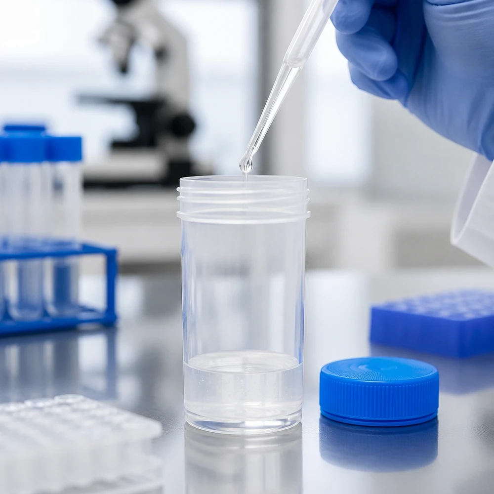 Universele plastic pot (pathovat) 50ml Universele brede-halsfles van 50 ml, te gebruiken in combinatie met een overdrachtpipet en een microscoop