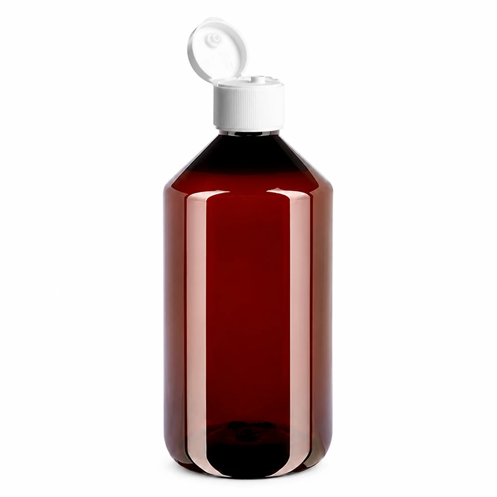 Doorzichtige bruine plastic fles van 750 ml met een hygiënische witte kliksluiting