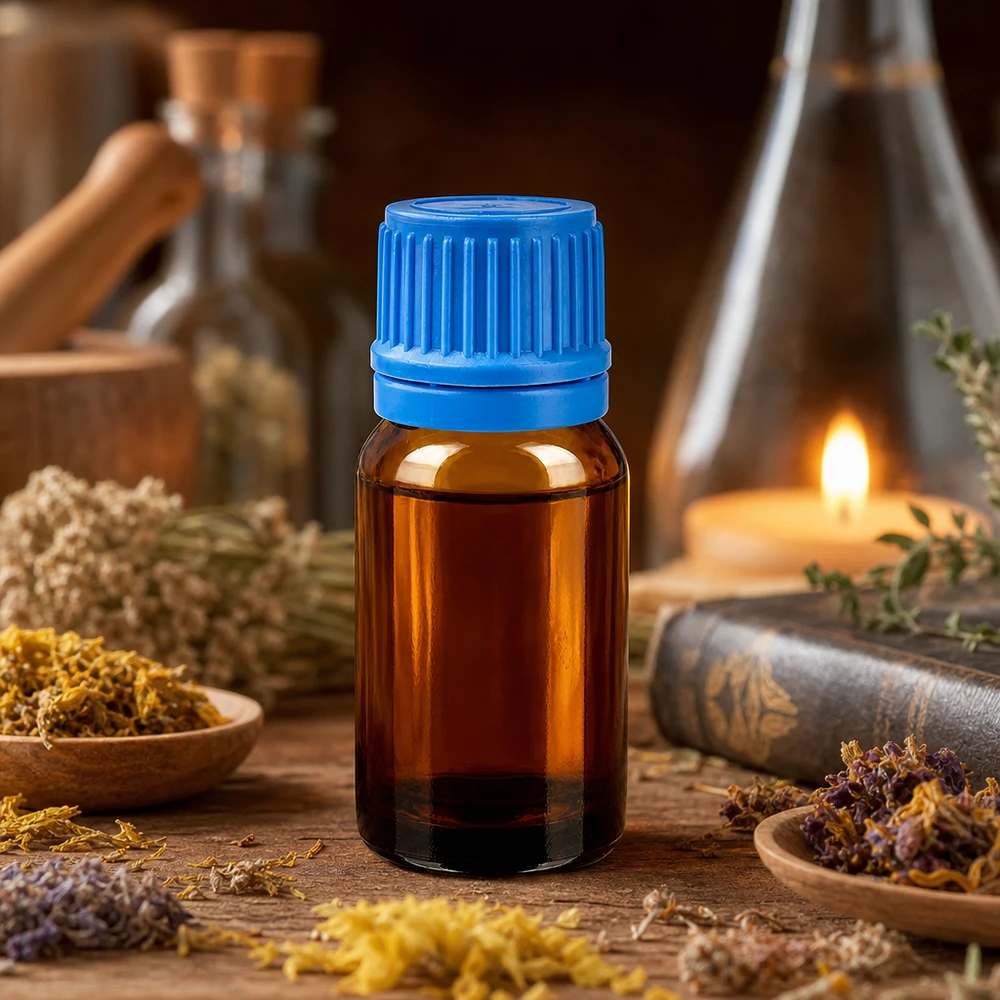10ml laboratoriumflesje van UV-beschermend amberkleurig glas met blauwe schroefdop voor reagentia