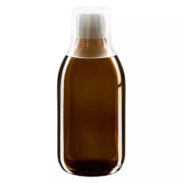 250 ml Euro-medicijnflessen met witte schroefsluiting en doseerbeker 30ml