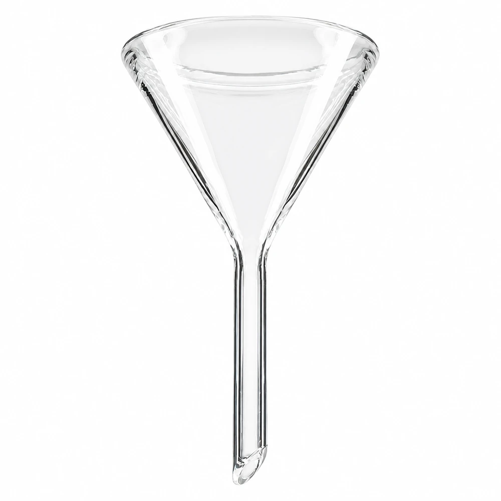 Glazen trechter 45mm diameter gemaakt van soda lime glas met 60 graden hoek en kort handvat