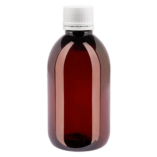 PET fles 250ml met wit OV fijn geribbeld PET fles 250ml met wit OV fijn geribbeld