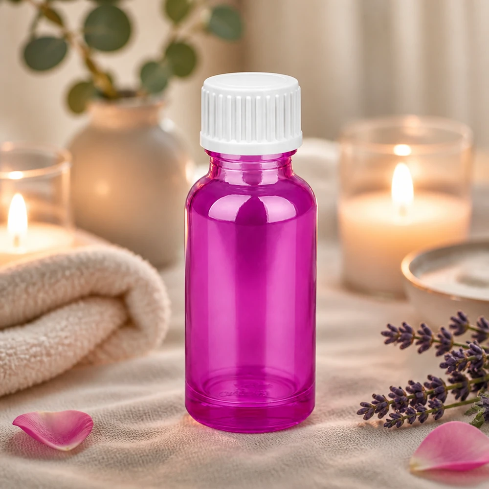 20ml (bol)fles 3mm schenkring wit standaard PurpleLine.UT18/20 Stijlvol 20 ml flesje van gekleurd glas in paars voor schoonheidsproducten van hoge kwaliteit