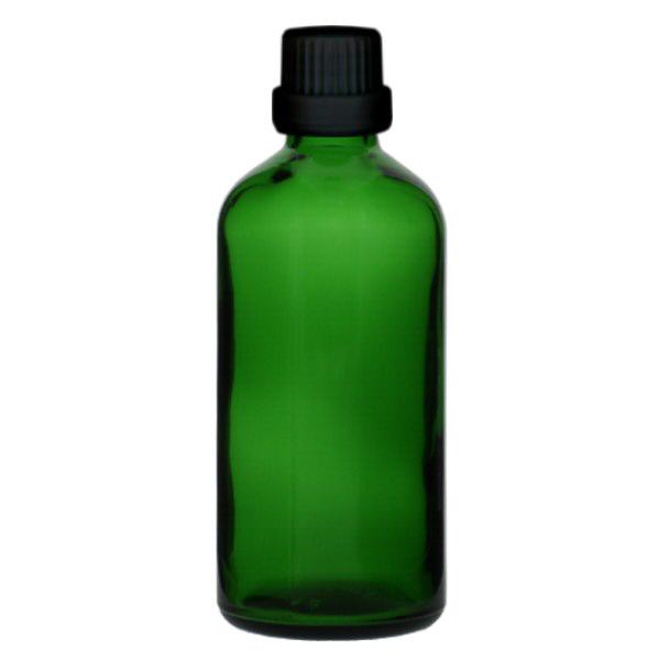 Groenen glazen flessen 100ml met zwart druppelsluiting 2mm VR Groenen glazen flessen 100ml met zwart druppelsluiting 2mm VR
