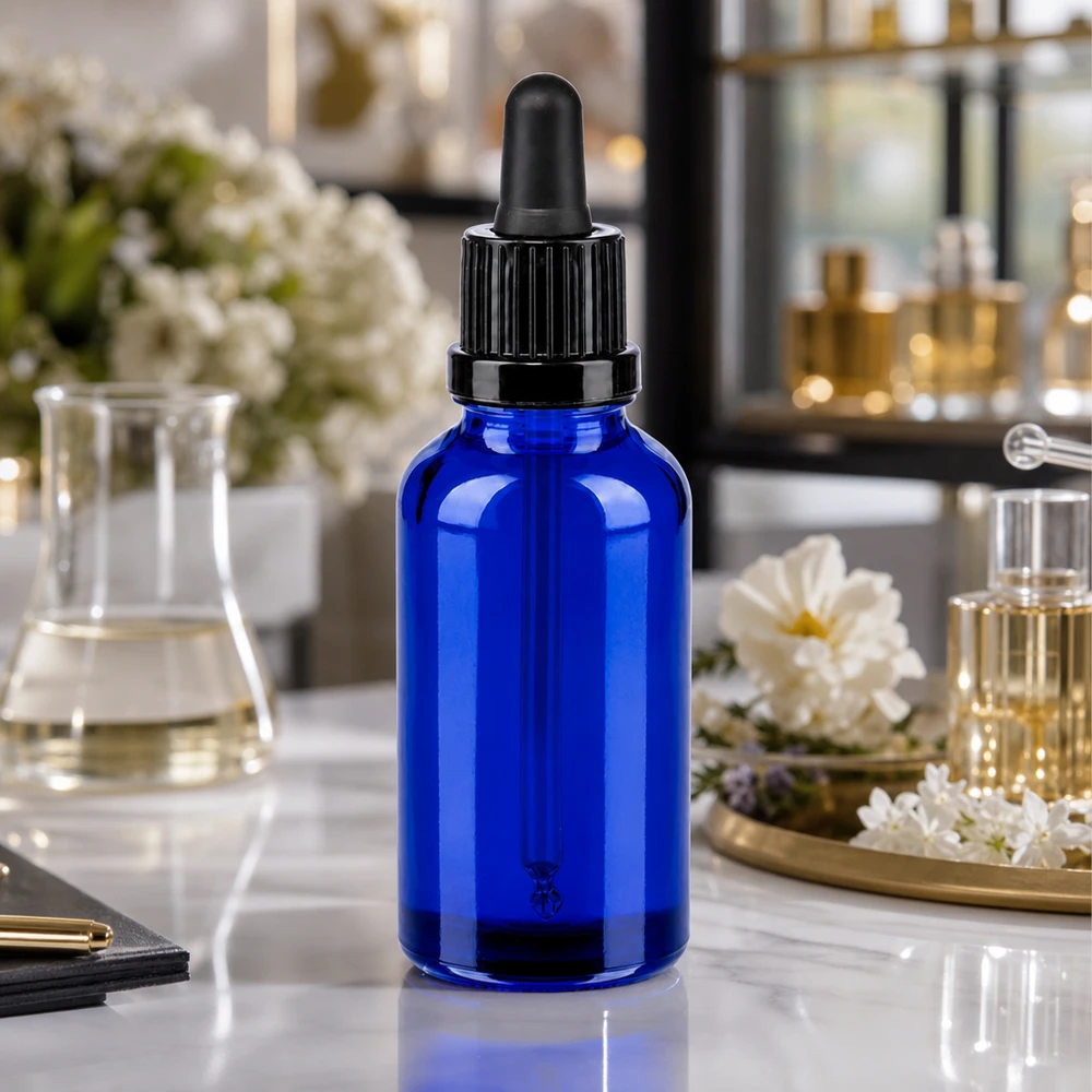 30ml pipetfles zwart OV BlueLine UT18/30 Klein glazen flesje van 30 ml met druppelpipet, ideaal voor doe-het-zelfcosmetica en serums