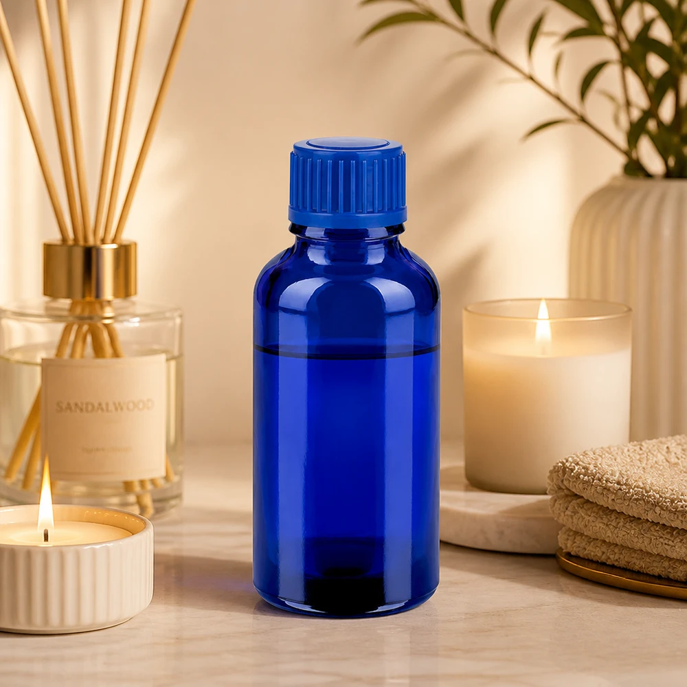 Elegant kobaltblauw glazen flesje 30ml perfect voor doe-het-zelf cosmetica en mengsels
