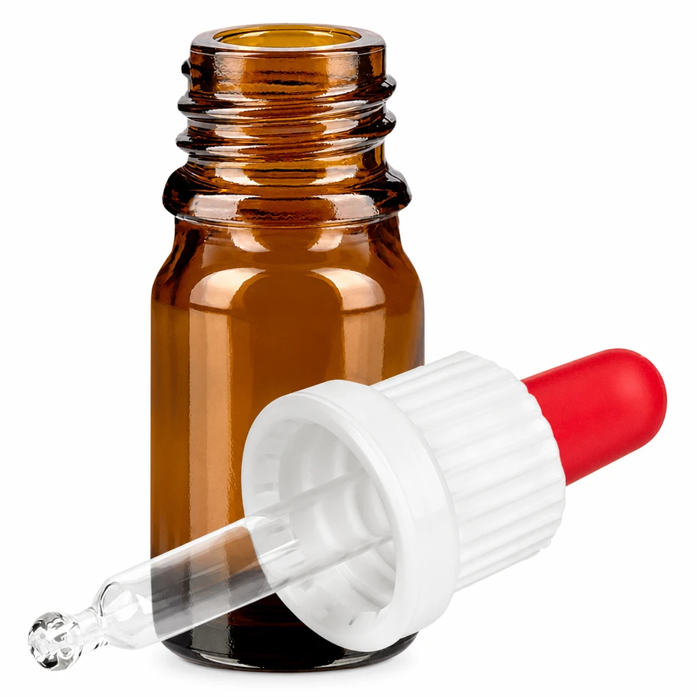 Bruin 5ml glazen flesje met pipetdop OV BrownLine UT18/5 voor nauwkeurige vloeistofdosering