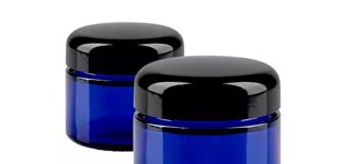 Glazen pot blauw met zwart deksel