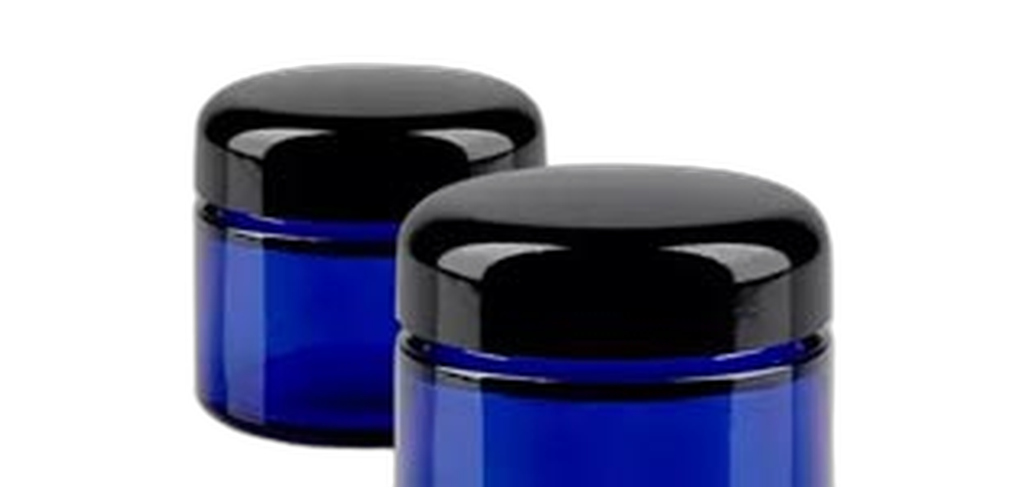 Glazen pot blauw met zwart deksel