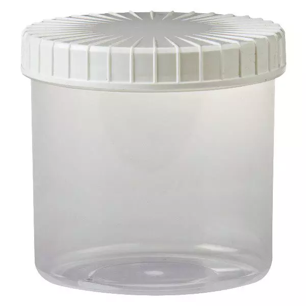 Kunststof pot 375ml transparant met geribbeld wit schroefdeksel van PE, type sluiting standaard