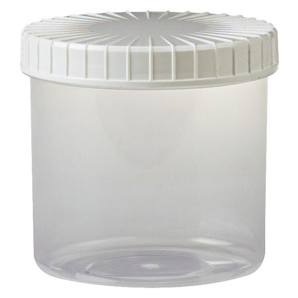 Kunststof pot 375ml transparant met geribbeld wit schroefdeksel van PE, type sluiting standaard Kunststof pot 375ml transparant met geribbeld wit schroefdeksel van PE, type sluiting standaard