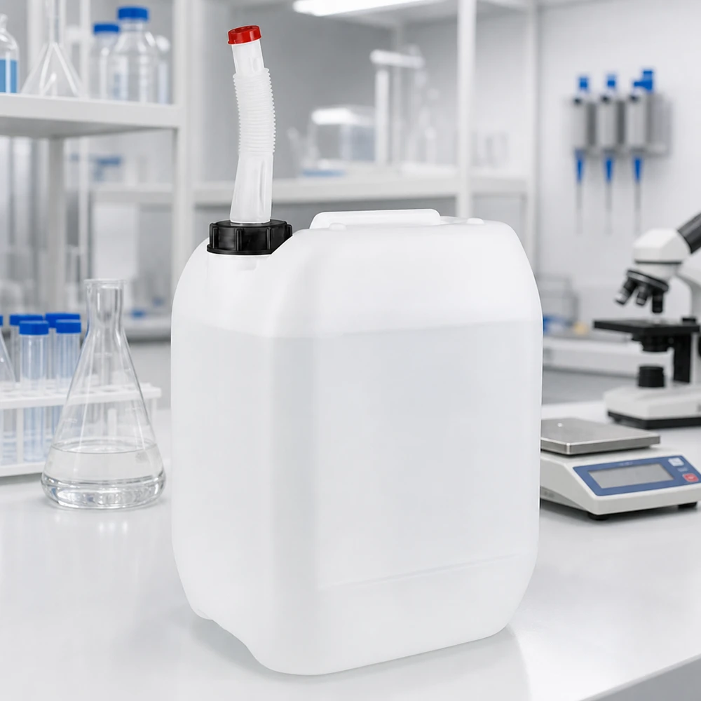 Voedselveilige jerrycan van 10 liter met flexibele schenktuit en rode beschermdop