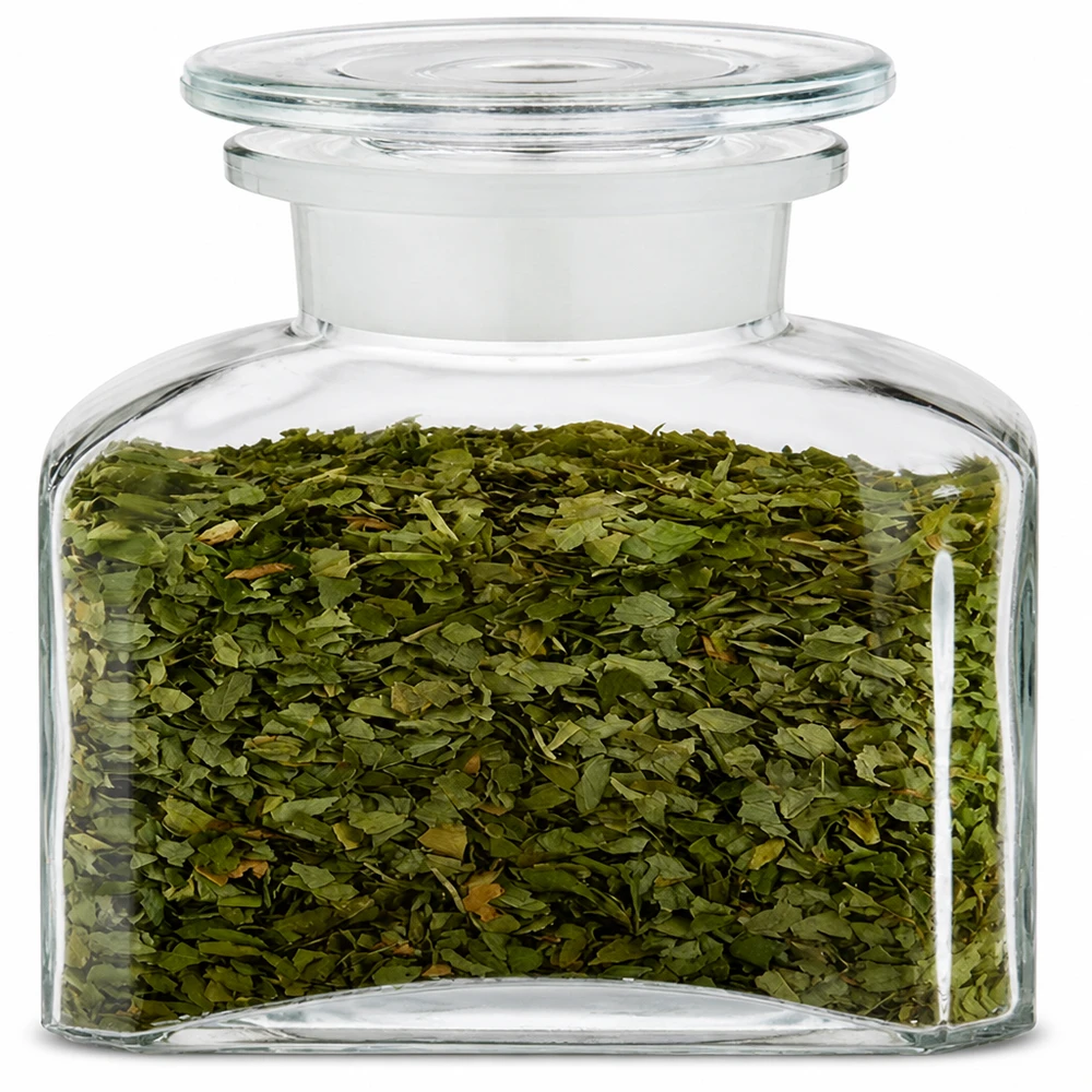Idee voor een glazen kruidenpotje: Vierkante apothekersfles 150 ml wijde hals helder glas incl. glazen stop Kruidenbewaarflesje in apothekersstijl, 150 ml, met brede hals, van helder glas en voorzien van een luchtdichte stop