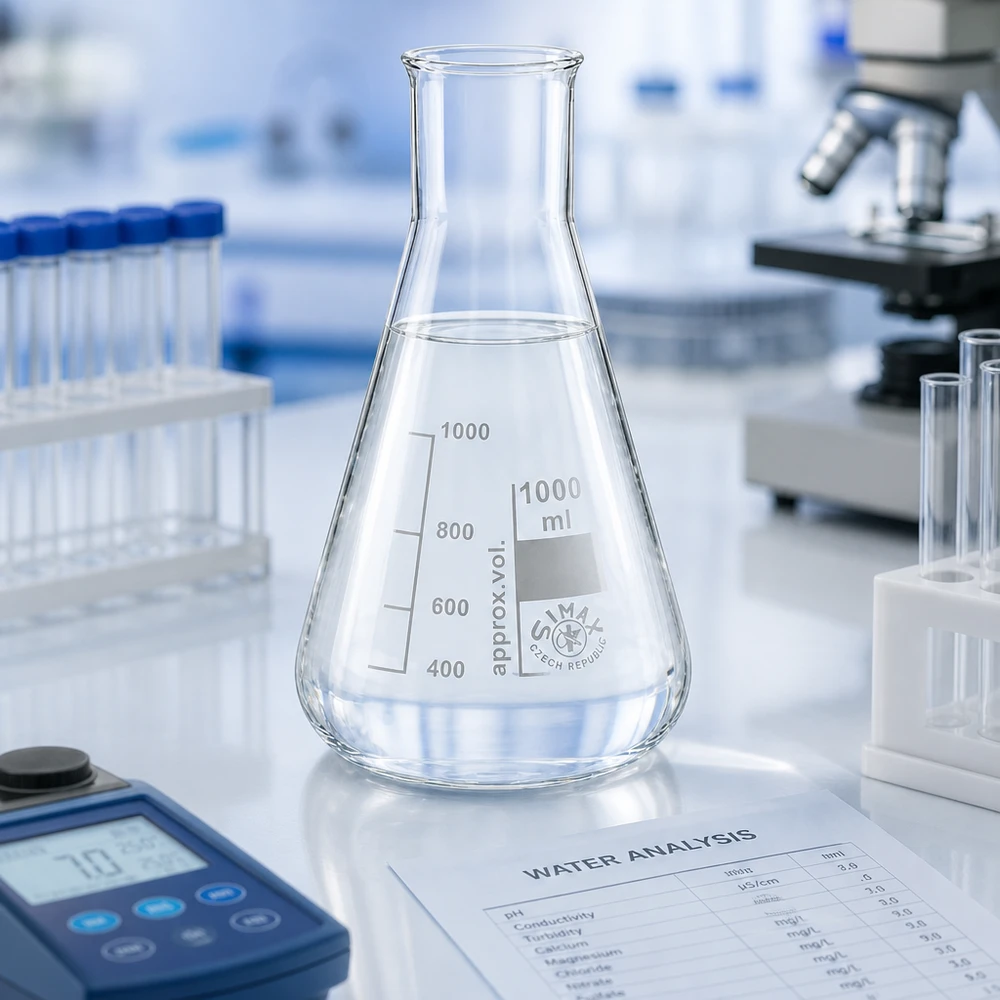 Erlenmeyer 1000ml wijde hals borosilicaat met afgeronde rand Erlenmeyer 1000ml wijde hals borosilicaat met afgeronde rand