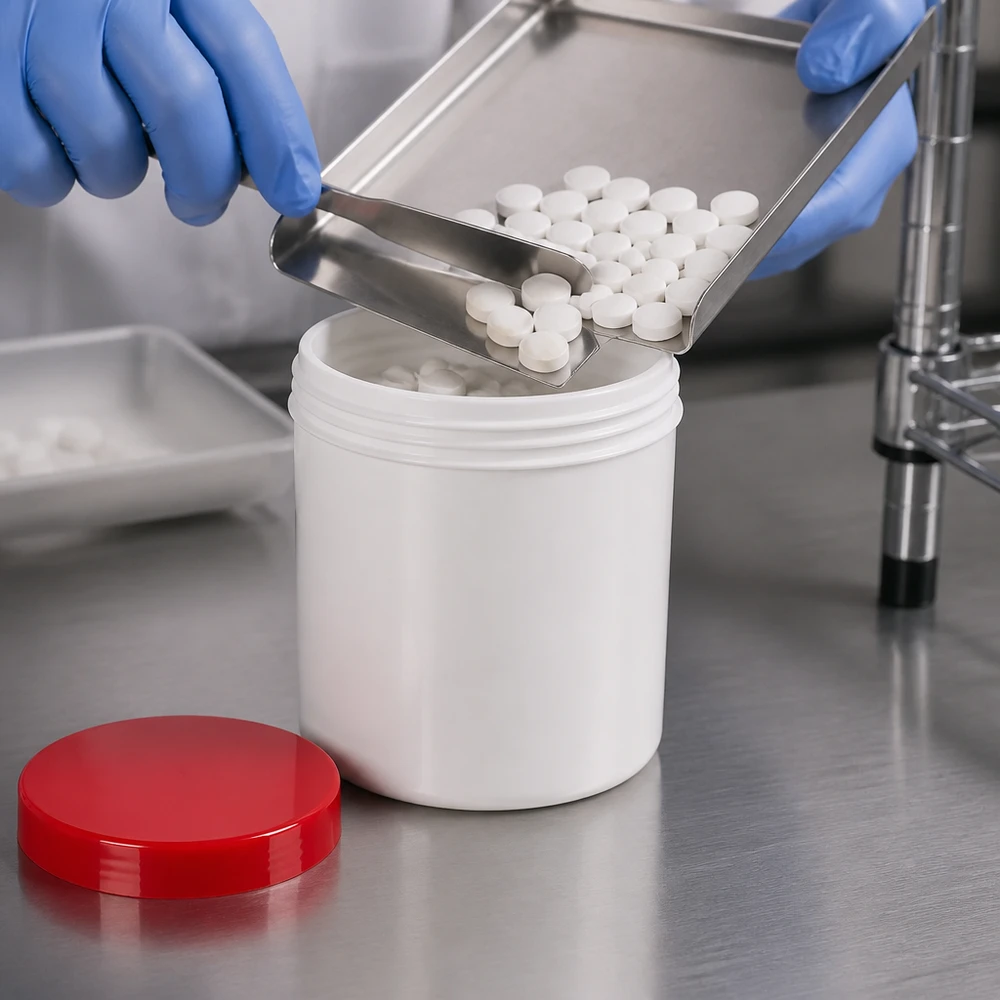 Grote pot voor zalven, 300 g, wit met rode schroefdop van PP, voor farmaceutische producten