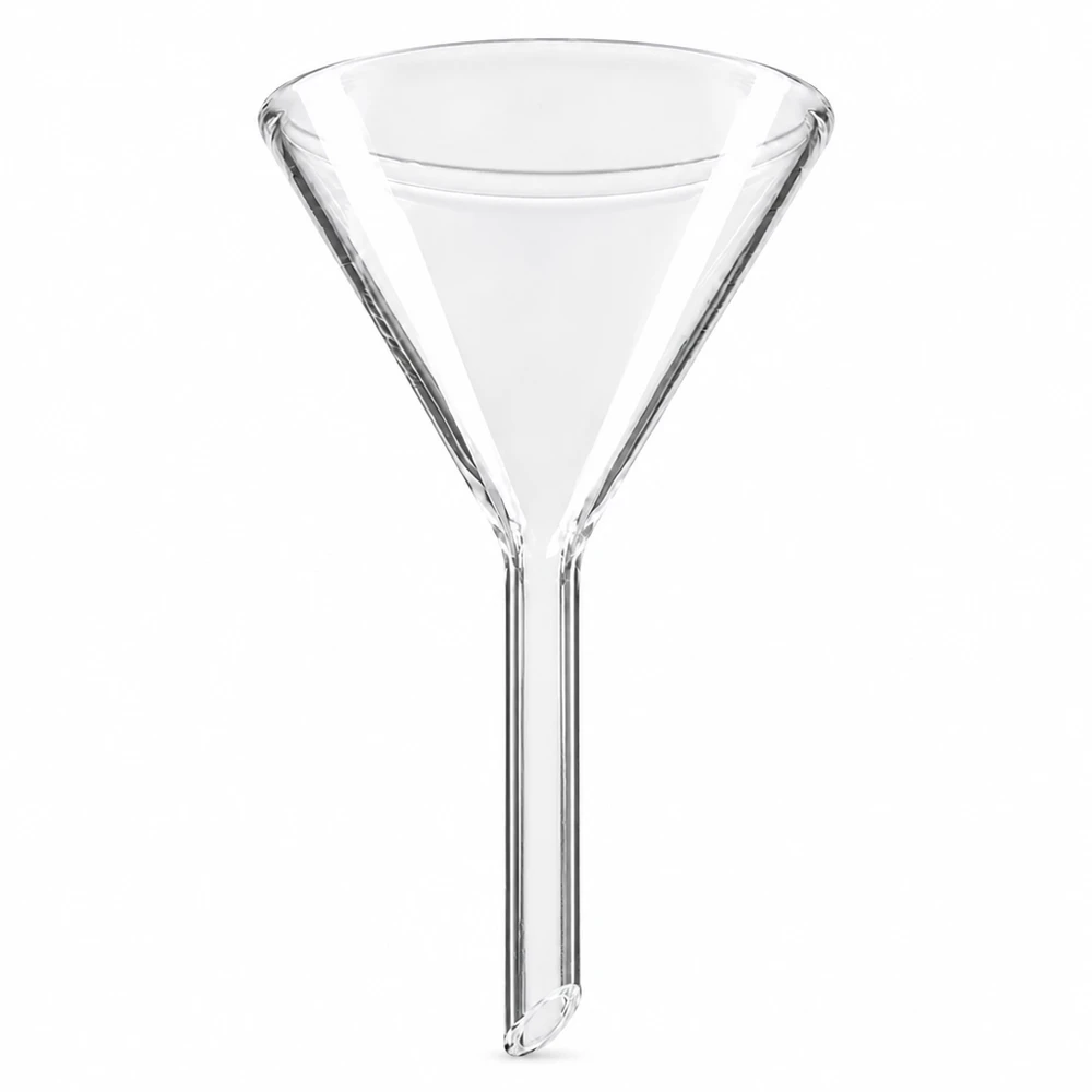 Glazen trechter 50mm diameter gemaakt van soda lime glas met 60 graden hoek en korte stijl