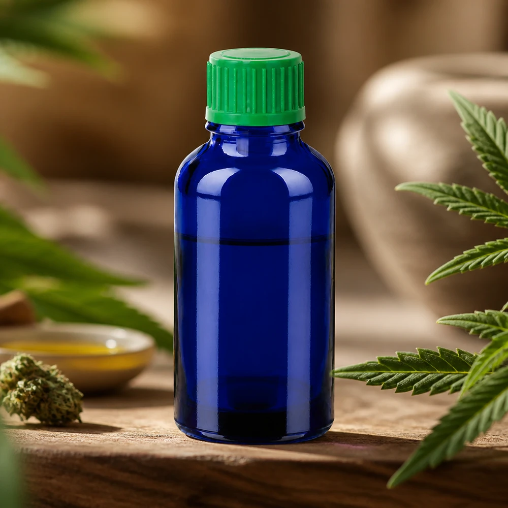 Elegant blauw glazen flesje 30ml met ergonomisch ontwerp voor eenvoudig gebruik