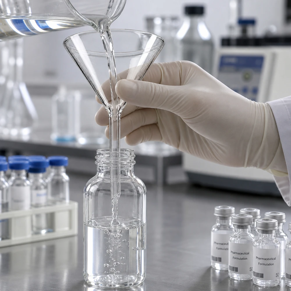 Transparante laboratoriumtrechter 75 mm borosilicaatglas met kort handvat voor het schoon vullen van vloeistoffen