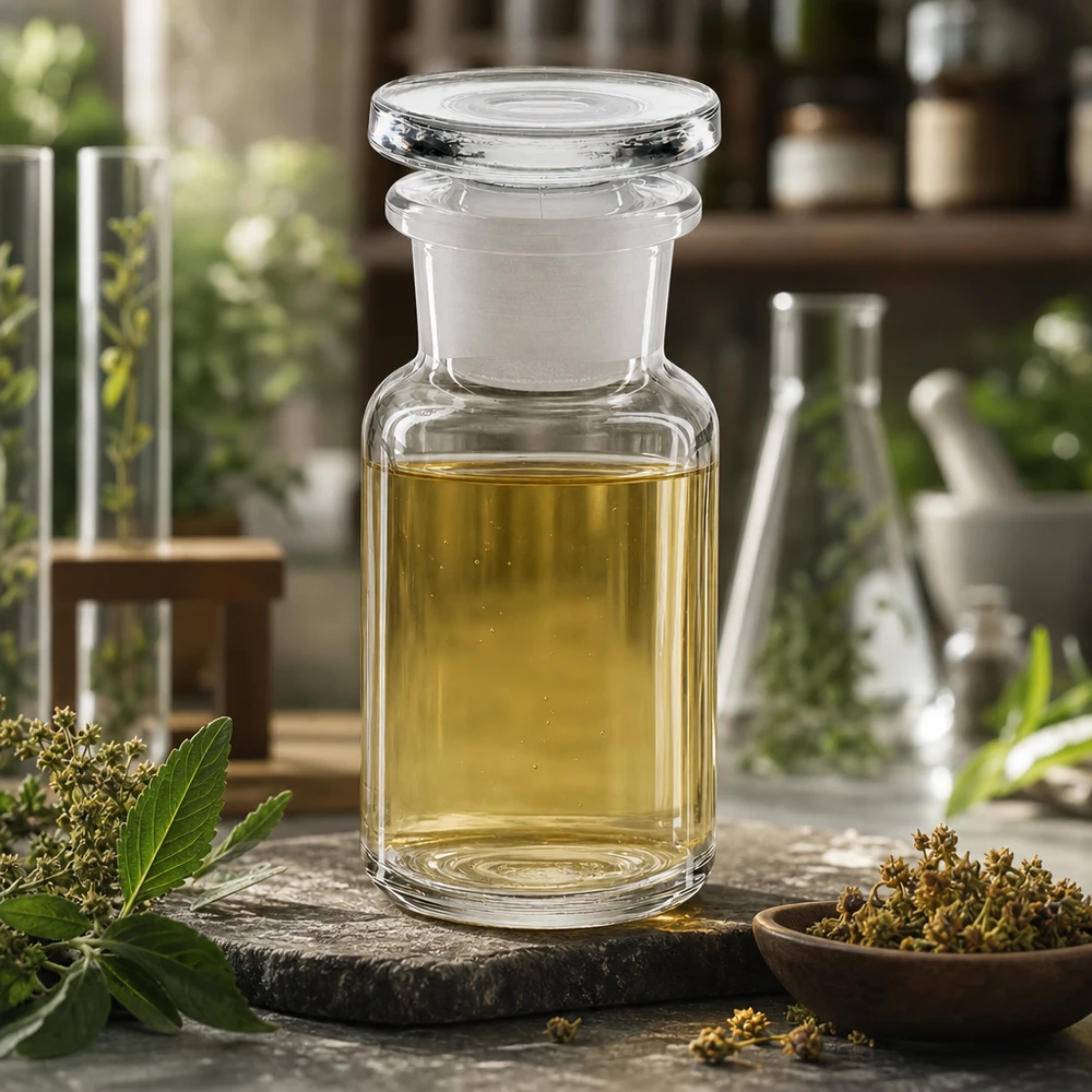 Afsluitbare glazen fles van 50 ml met brede hals en ronde schouders voor kruidenextracten en essences