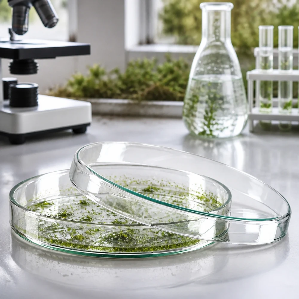 Petrischaal 120x15 mm van glas Glazen laboratoriumpetrischalen van 120 x 20 mm voor plantenweefselculturen, met microscoop en reageerbuisjes
