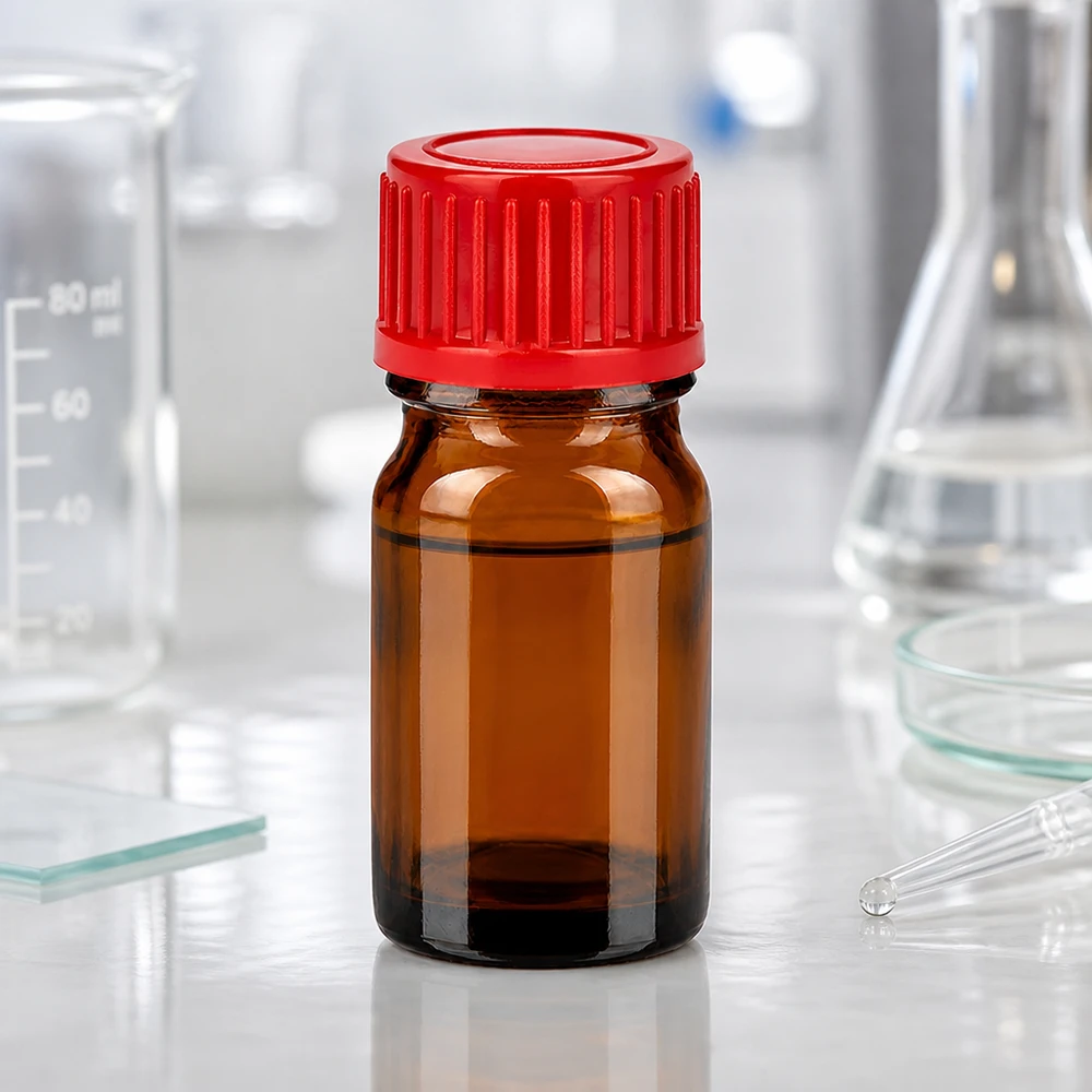 5ml flesje 11mm SV rood STD BrownLine UT18/5 5ml laboratoriumflesje gemaakt van UV-beschermend amberkleurig glas met dichte rode dop voor chemische stoffen