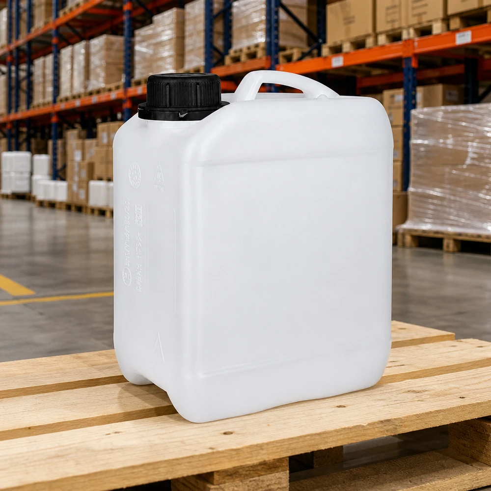 2.5l jerrycan met schroefsluiting wit Chemicaliënbus van 2,5 liter met zwarte schroefdop en UN-goedkeuring voor gevaarlijke stoffen, HDPE