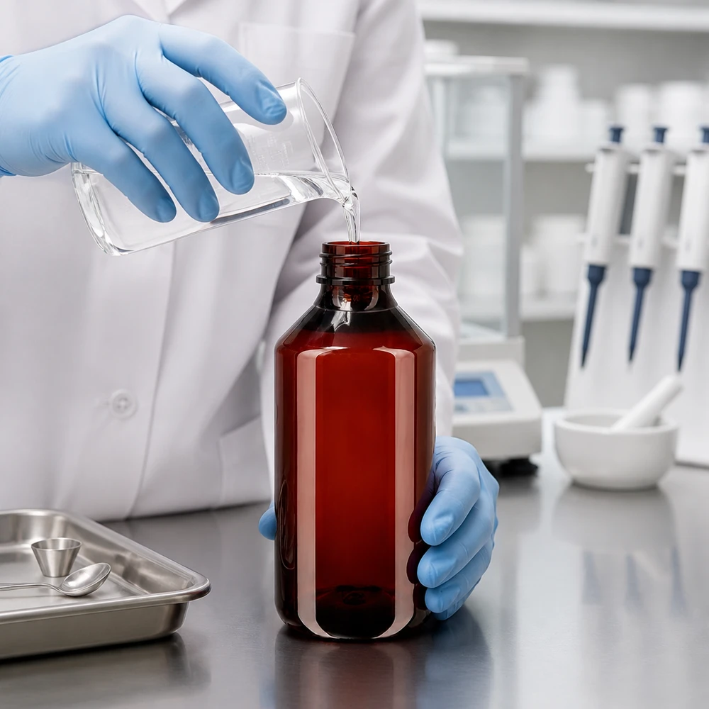 Stevige 750 ml-fles met brede hals van bruin PET met witte buitenverpakking voor chemische oplossingen