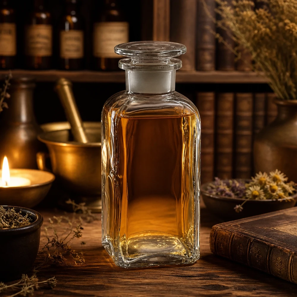 Vierkante apothekersfles van 350 ml, transparant, voor etherische oliën, met glazen stop