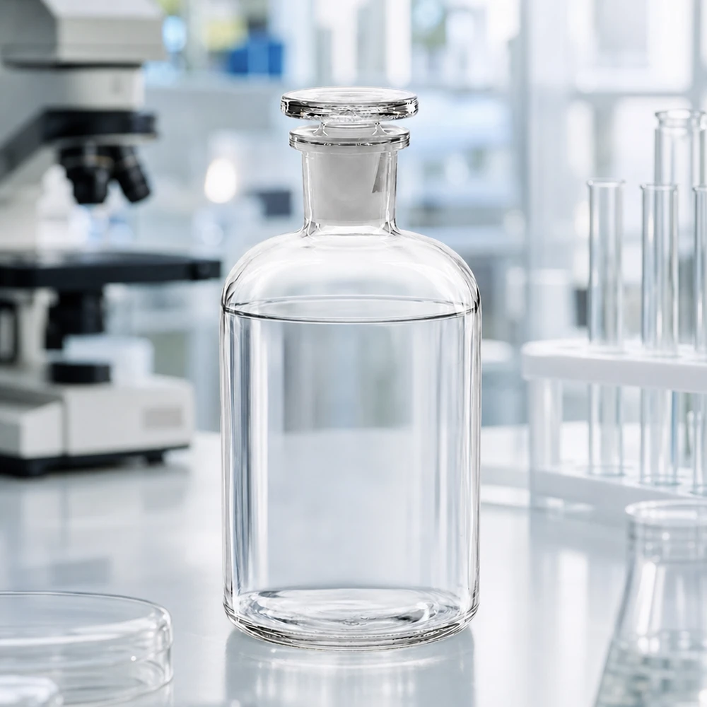 Chemische fles 500 ml, transparant, smalle hals, glazen stop, voor nauwkeurige laboratoriumtoepassingen