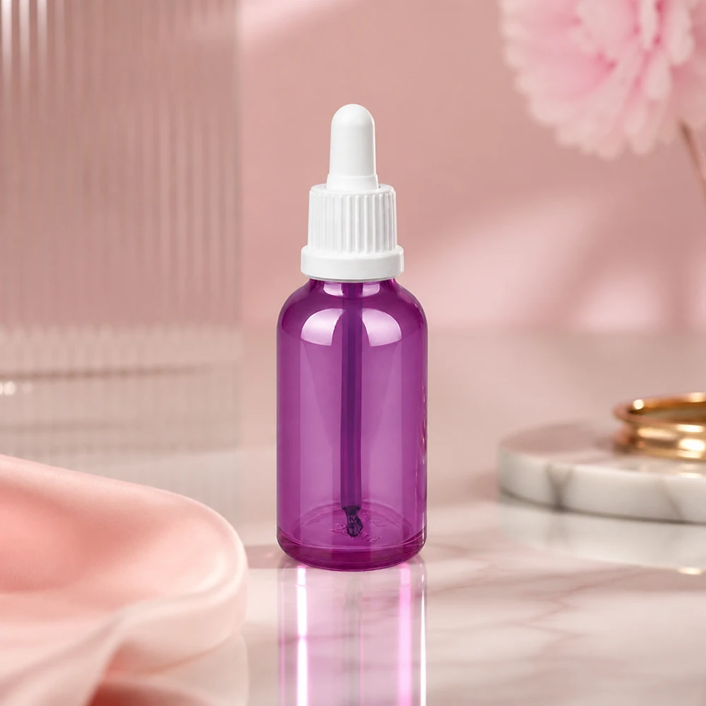 30ml pipetfles violet glas met witte dop voor hygiënische productopslag