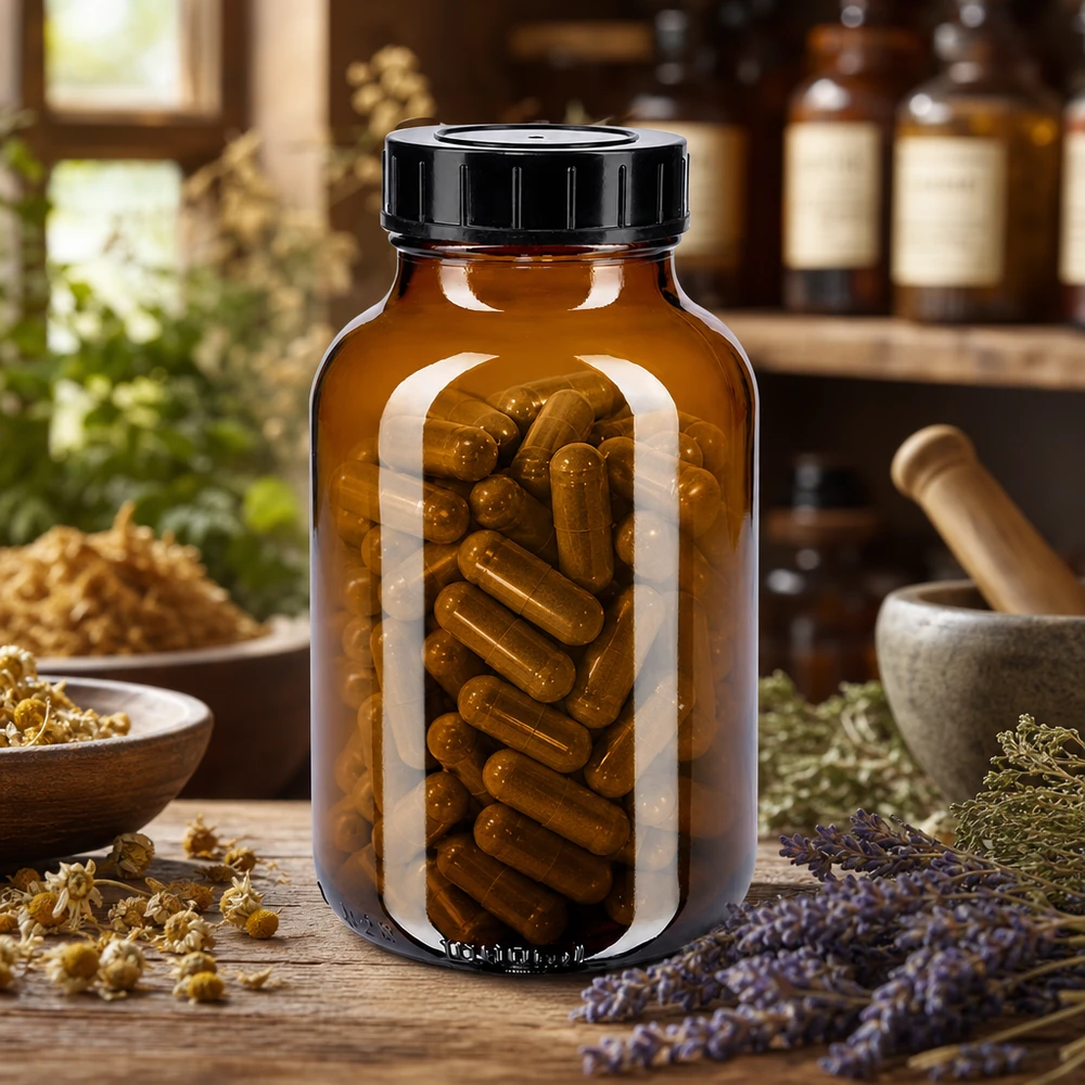 Bruine 1000ml wijdhalsfles met schroefdop voor capsules en farmaceutische producten