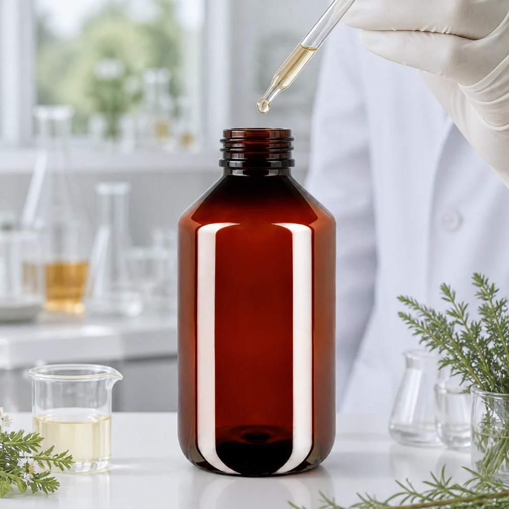 50 ml PET medicijnfles met verstuiver zwart GCMI 28/410 incl. dop transparant, standaard Bruine plastic fles van 500 ml met UV-bescherming voor gevoelige vloeistoffen