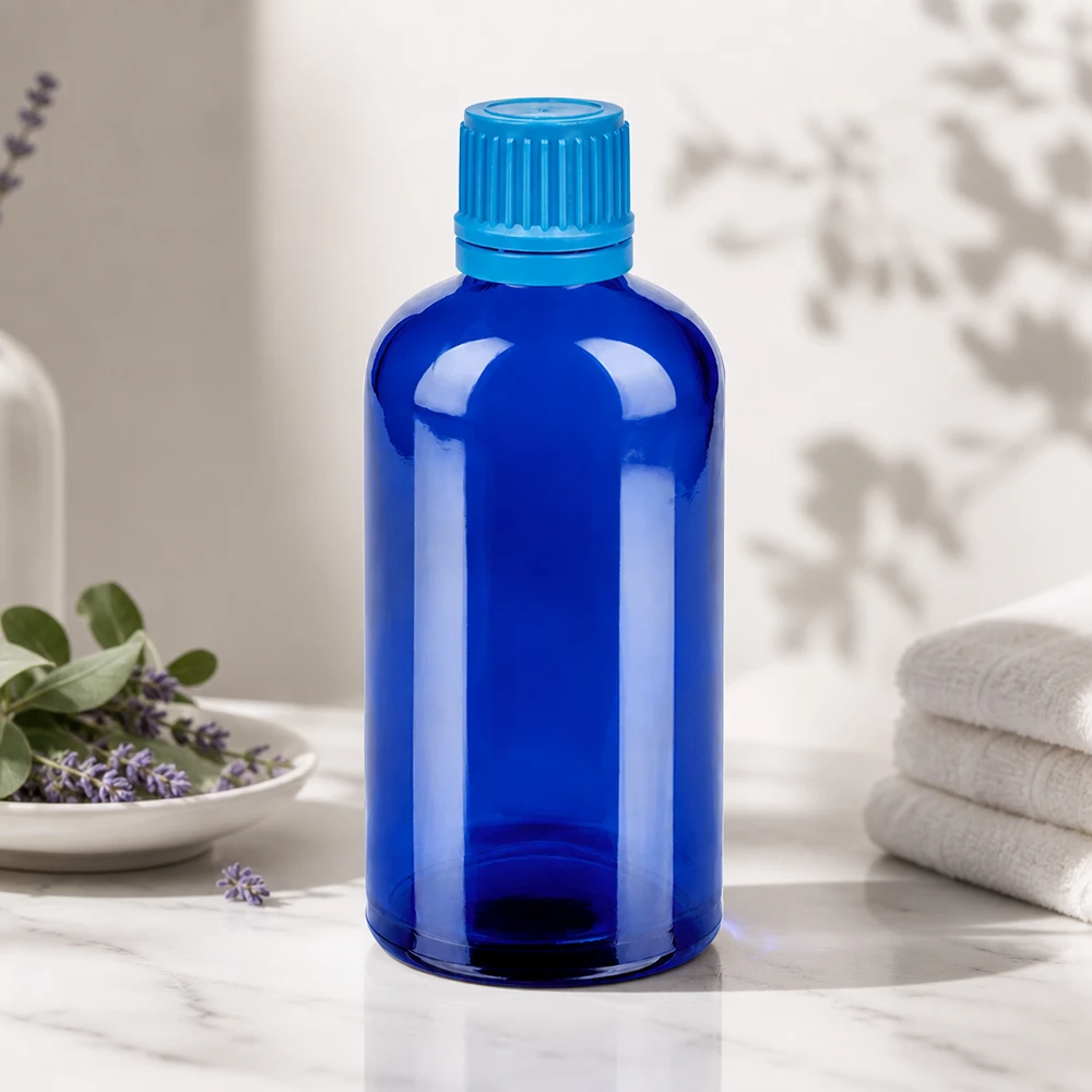 Veelzijdig glazen flesje van 100 ml in kobaltblauw, perfect voor doe-het-zelfcosmetica en natuurlijke remedies