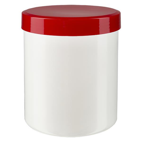 Zalfpot 300 g wit met rood schroefdeksel (PP) Zalfpot 300 g wit met rood schroefdeksel (PP)