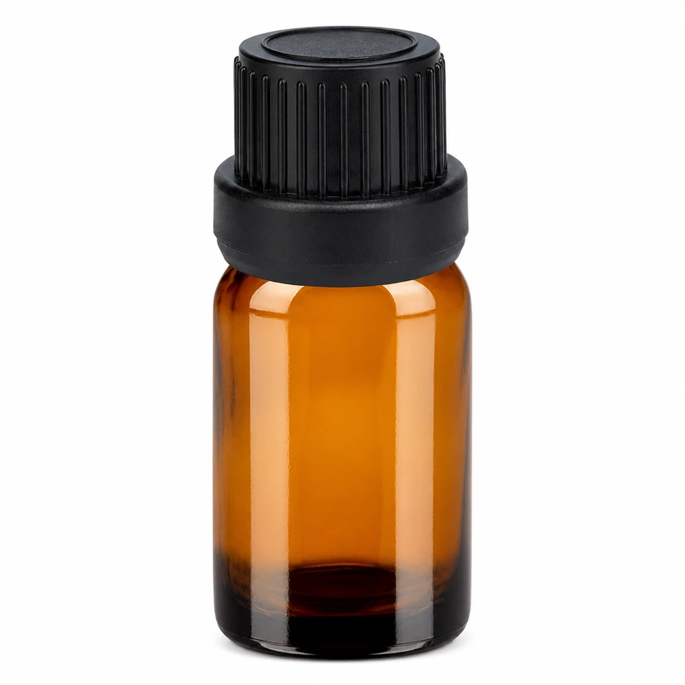 5ml amberkleurig glazen flesje met zwarte schroefdop voor essentiële oliën en cosmetica