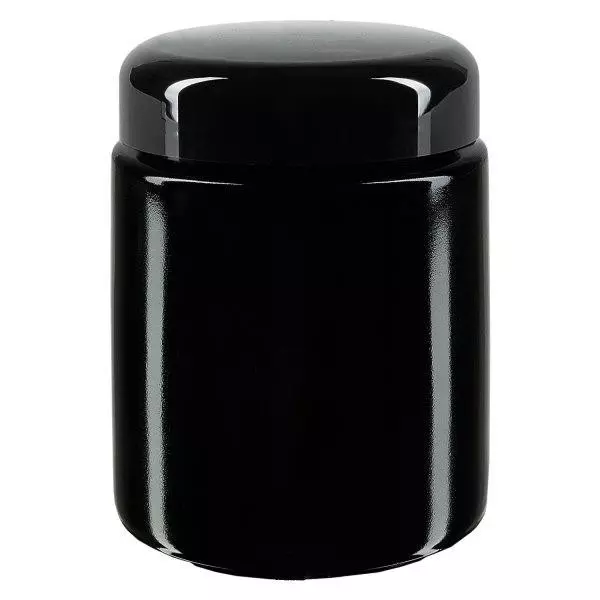 Vierkante hals pot + violet glas 250ml, met zwart deksel Vierkante hals pot + violet glas 250ml, met zwart deksel