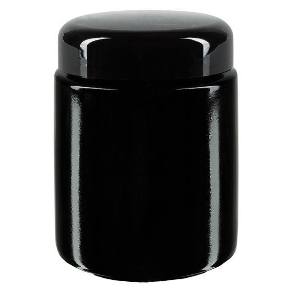 Vierkante hals pot + violet glas 250ml, met zwart deksel Vierkante hals pot + violet glas 250ml, met zwart deksel
