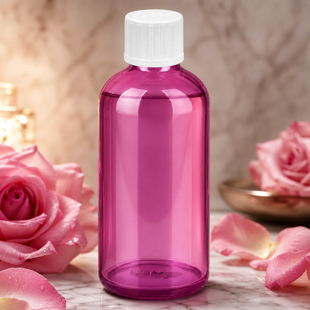 100ml druppelflacon 1,2mm wit standaard kindveilig PurpleLine. UT18/100 Paarse doseerfles van 100 ml met witte kinderveiligheidssluiting en druppelaar