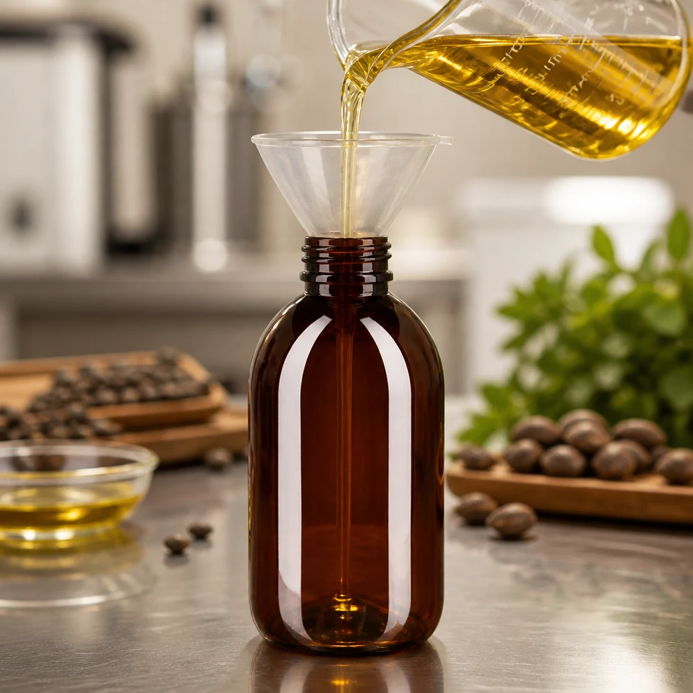 PET fles 250ml PP28 zonder dop Hervulbare oliefles van 250 ml, gemaakt van amberkleurig PET met PP28-schroefdop