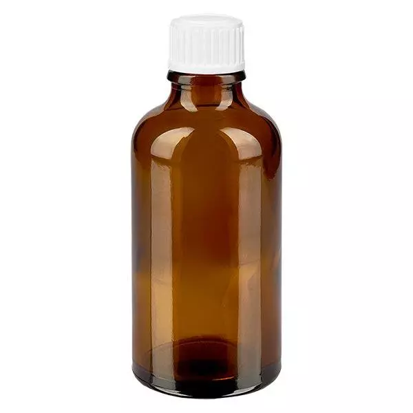 Bruine glazen fles 50ml met wit schroefsluiting globuli uitgietring St Bruine glazen fles 50ml met wit schroefsluiting globuli uitgietring St