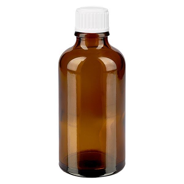 Bruine glazen fles 50ml met wit schroefsluiting globuli uitgietring St Bruine glazen fles 50ml met wit schroefsluiting globuli uitgietring St