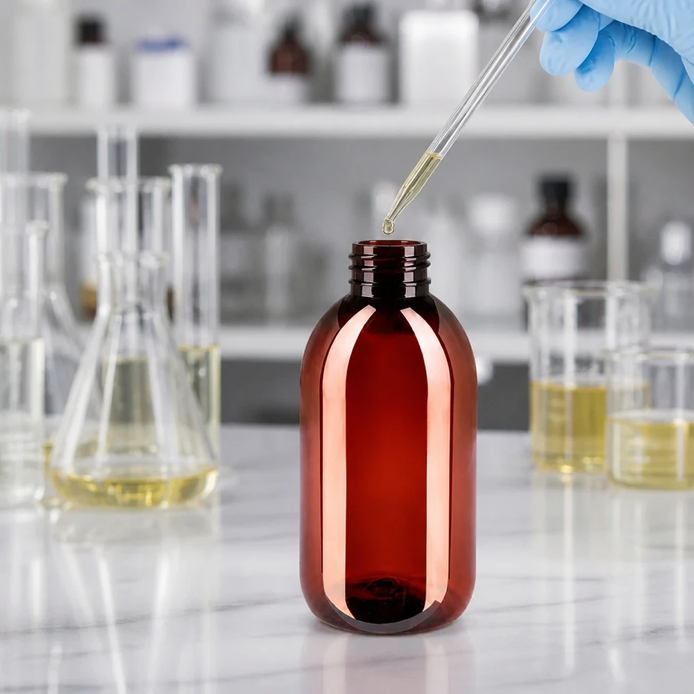 Pharmazeutische Braunglasflasche-Optik in PET 250ml mit Originalitätsverschluss und Pipettenbefüllung