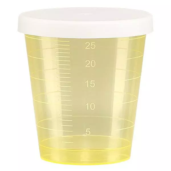 Medicijnbeker 30ml incl. klikdeksel (geneesmiddelenbeker/jeneverbeker) kleur: geel Medicijnbeker 30ml incl. klikdeksel (geneesmiddelenbeker/jeneverbeker) kleur: geel