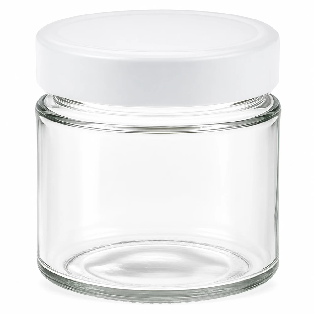 135ml ronde pot met wit BasicSeal deksel transparante lege glazen pot opslag cosmetica voedsel