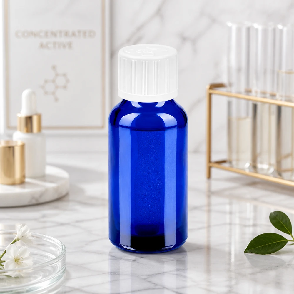 20ml fles 11mm SV w. STD KiSi BlueLine UT18/20 20ml premium glazen fles kobaltblauw met STD-dop voor veilige opslag van vloeibare actieve ingrediënten