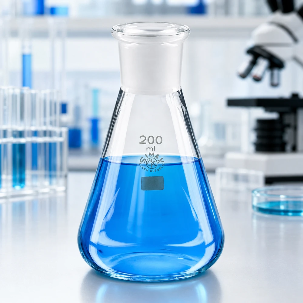 Erlenmeyer 200 ml nauwe hals borosilicaat met slijpstuk 29/32