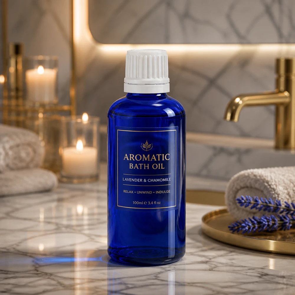 Blauwe glazen flessen 50ml met wit druppelsluiting 1.2mm VR Kleine blauwe druppelfles van 50 ml, apothekersglas met witte dop, voor natuurlijke cosmetica