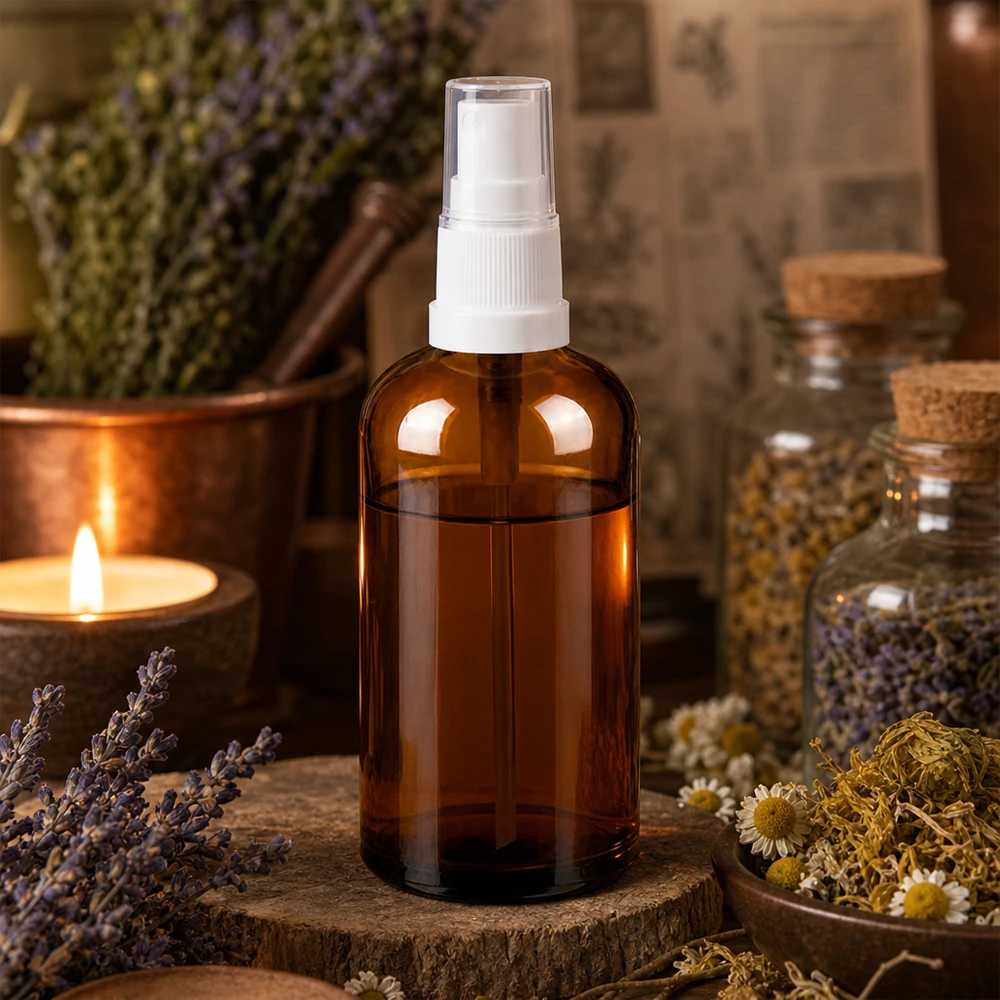 100ml sprayflacon wit/tr. STD BrownLine UT18/100 Apothekersfles 100ml met verstuiver van lichtbeschermend amberglas voor gevoelige stoffen