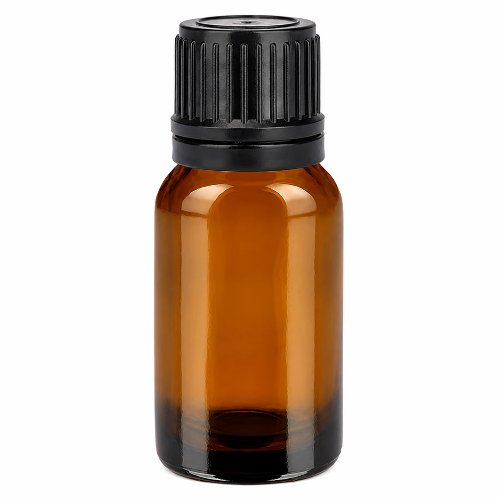 10ml bruin glazen flesje met zwarte schroefdop voor essentiële oliën en cosmetica
