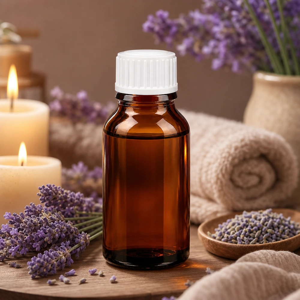Medische bruine glazen fles van 15 ml met witte druppeldispenser voor natuurgeneeskunde en aromatherapie
